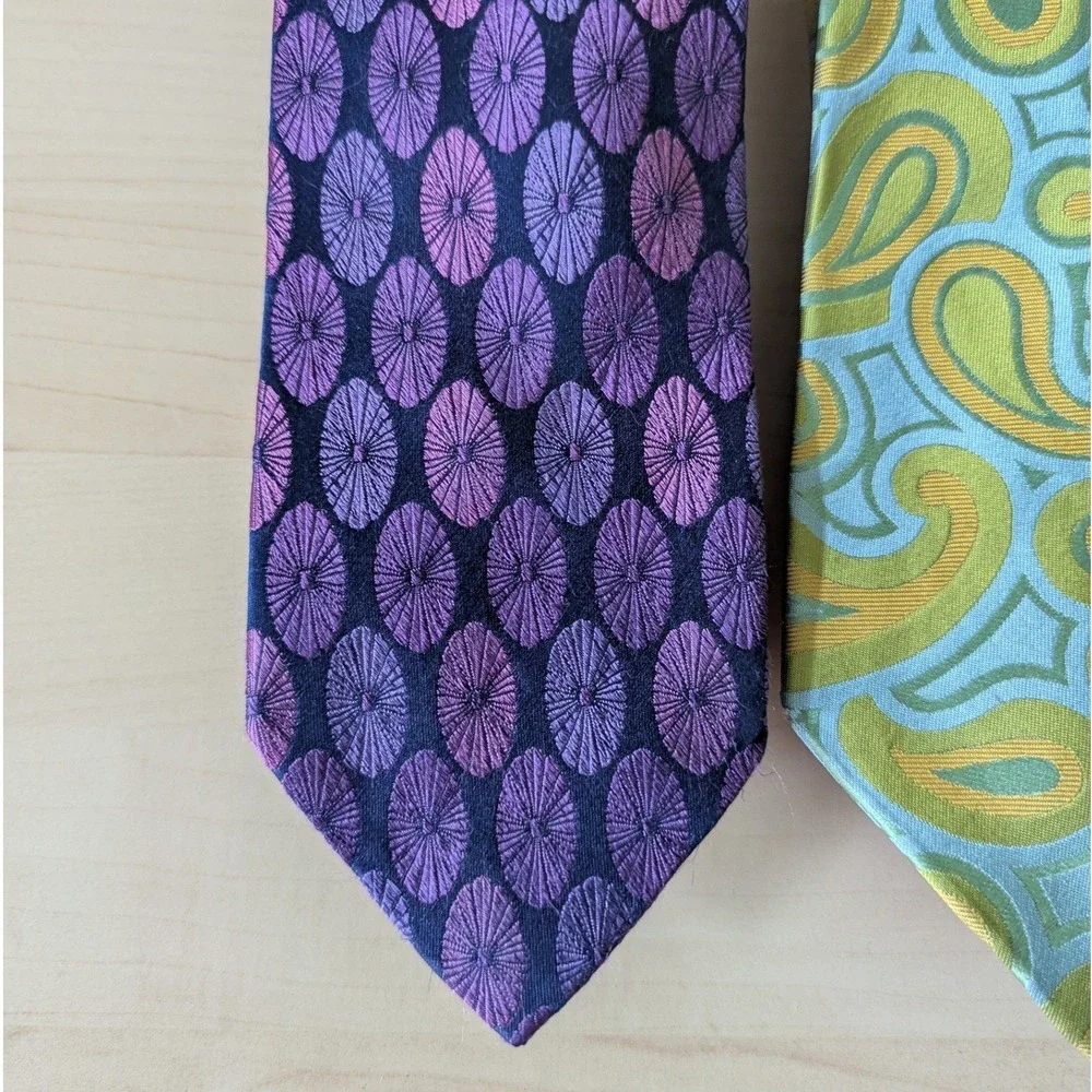 Ted Baker London Silk Tie Lot 3pc Paisley Striped Geometric Purple Blue Green